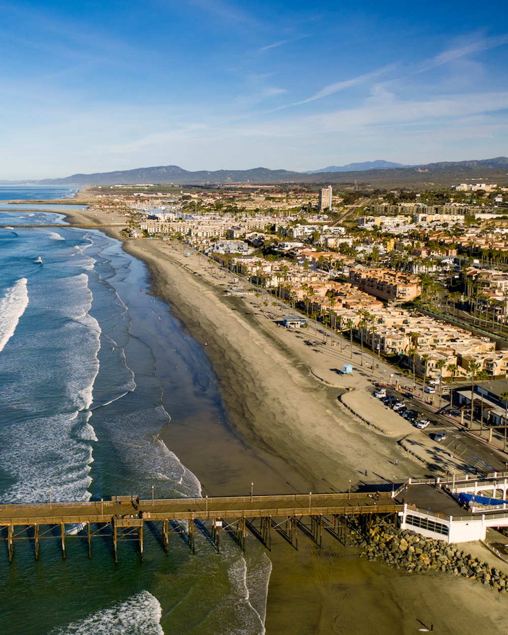 Aerial view of homes and neighborhoods along the Oceanside coast